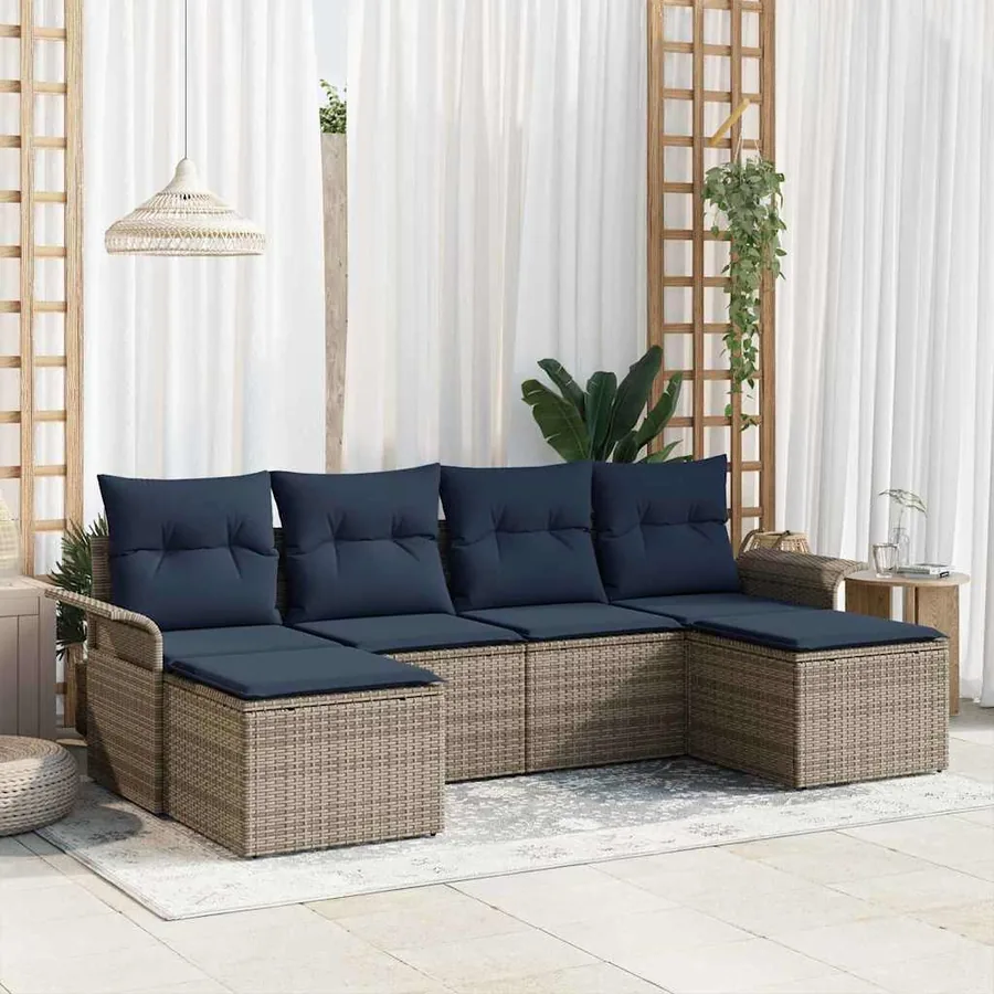 Ensemble de canapé de jardin avec coussin 6 pcs Gris polyrotin