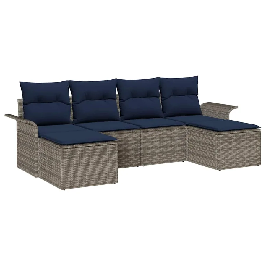 Ensemble de canapé de jardin avec coussin 6 pcs Gris polyrotin - 2