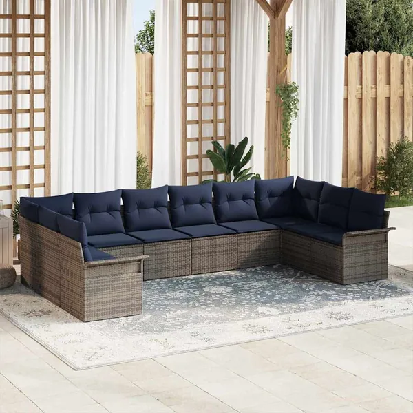Ensemble de canapé de jardin avec coussin 10 pcs Gris polyrotin