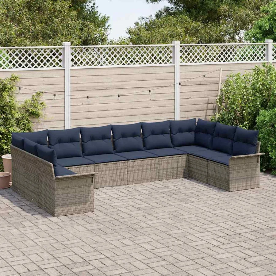 Ensemble de canapé de jardin avec coussin 10 pcs Gris polyrotin - 3