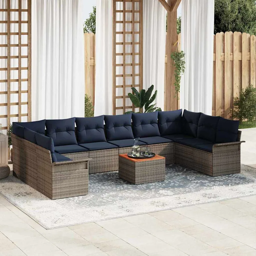 Ensemble de canapé de jardin avec coussin 11 pcs Gris polyrotin