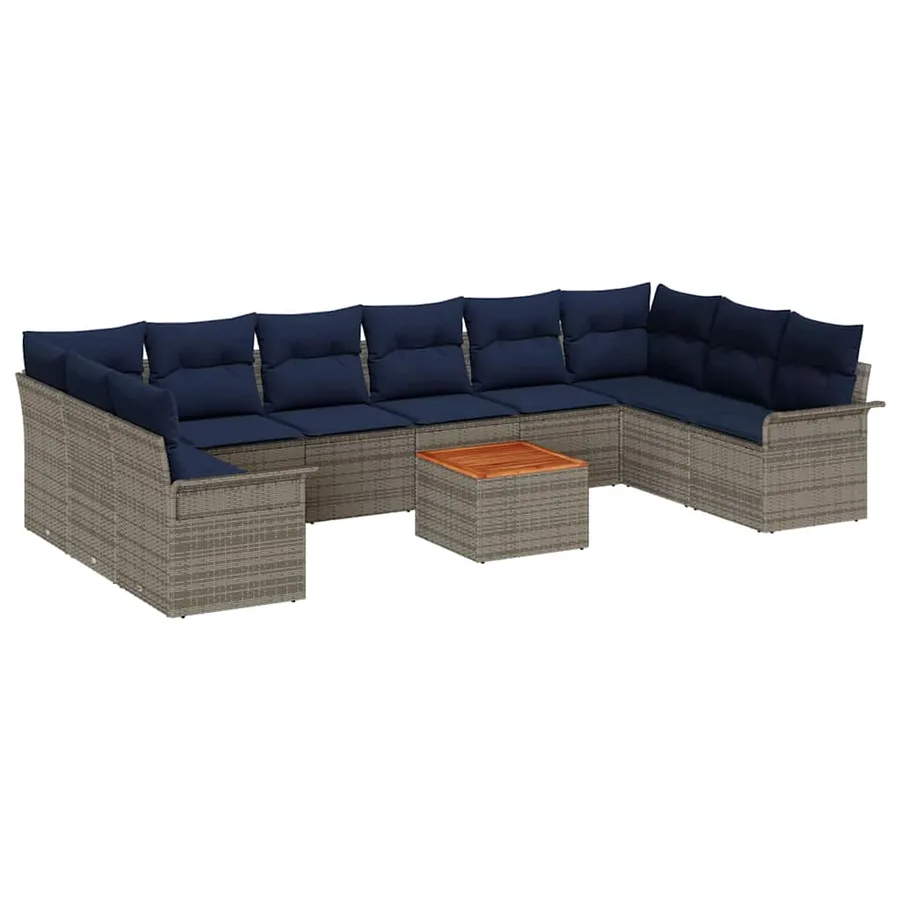 Ensemble de canapé de jardin avec coussin 11 pcs Gris polyrotin - 2