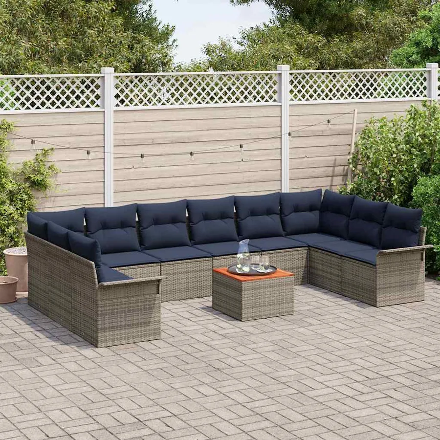 Ensemble de canapé de jardin avec coussin 11 pcs Gris polyrotin - 3
