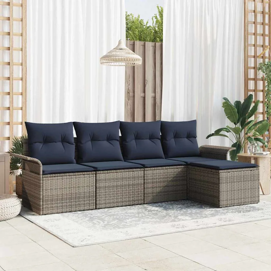 Ensemble de canapé de jardin avec coussin 5 pcs Gris polyrotin