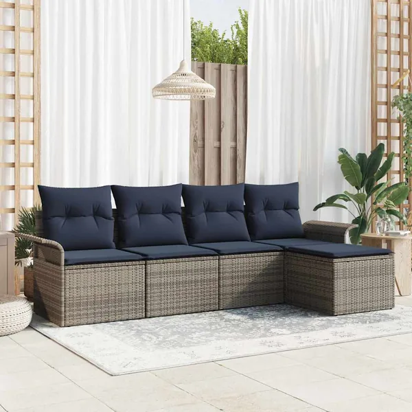 Ensemble de canapé de jardin avec coussin 5 pcs Gris polyrotin