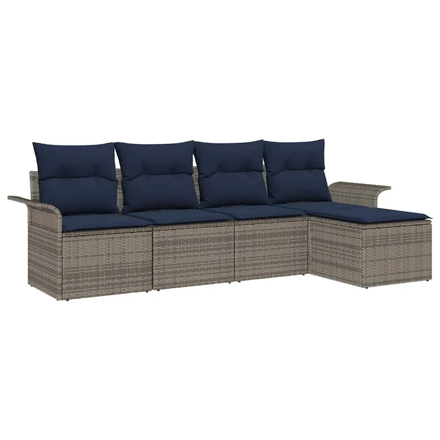 Ensemble de canapé de jardin avec coussin 5 pcs Gris polyrotin - 2