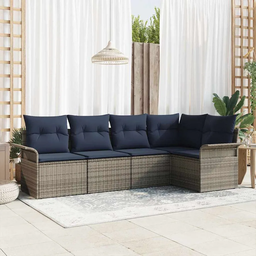 Ensemble de canapé de jardin avec coussin 5 pcs Gris polyrotin