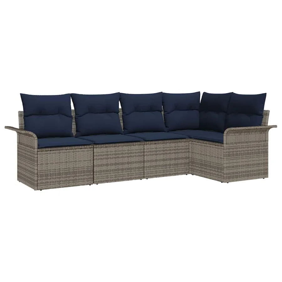 Ensemble de canapé de jardin avec coussin 5 pcs Gris polyrotin - 2