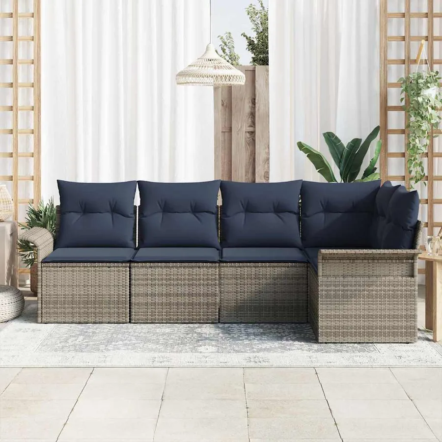 Ensemble de canapé de jardin avec coussin 5 pcs Gris polyrotin - 3