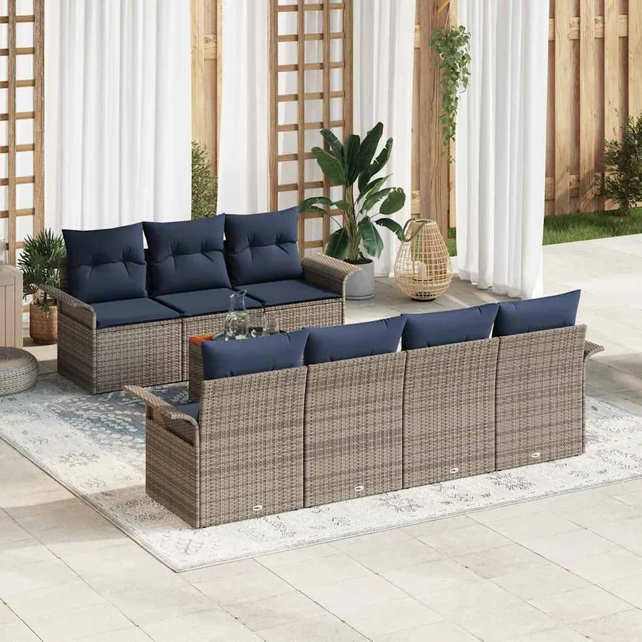 Ensemble de canapé de jardin avec coussin 8 pcs Gris polyrotin