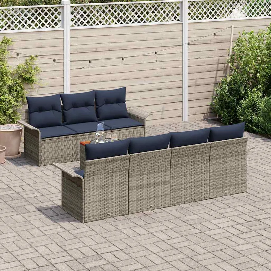 Ensemble de canapé de jardin avec coussin 8 pcs Gris polyrotin - 3