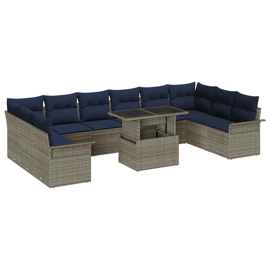 Ensemble de canapé de jardin 11 pcs Gris Poly rotin - 2