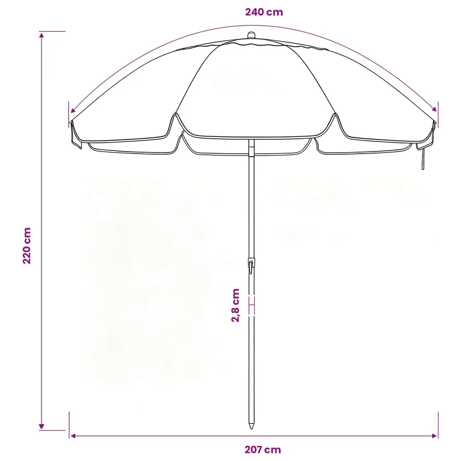 Parasol de jardin 240 cm polyester 170T Orange - 7