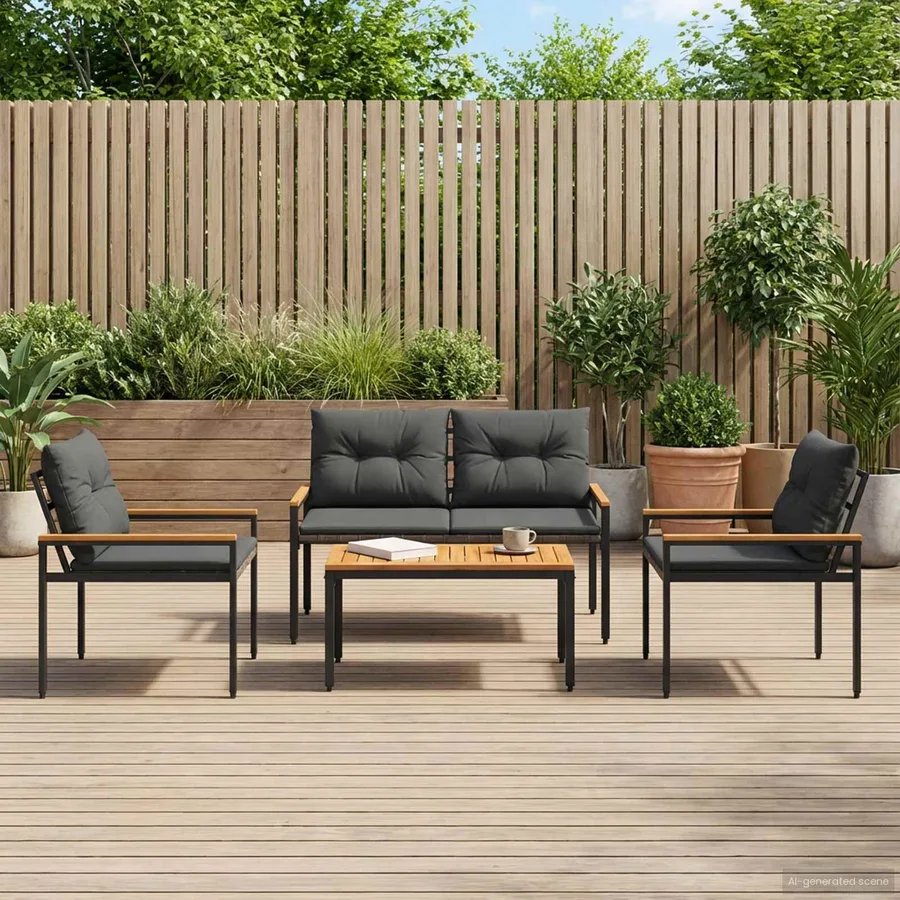 Ensemble de meubles d'extérieur 4 pcs Gris foncé polyrotin - 3