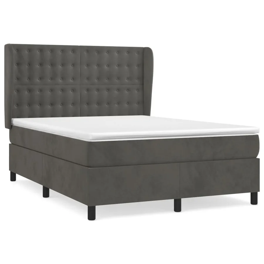 Sommier à lattes de lit et matelas Gris foncé 140x190cm Velours - 2