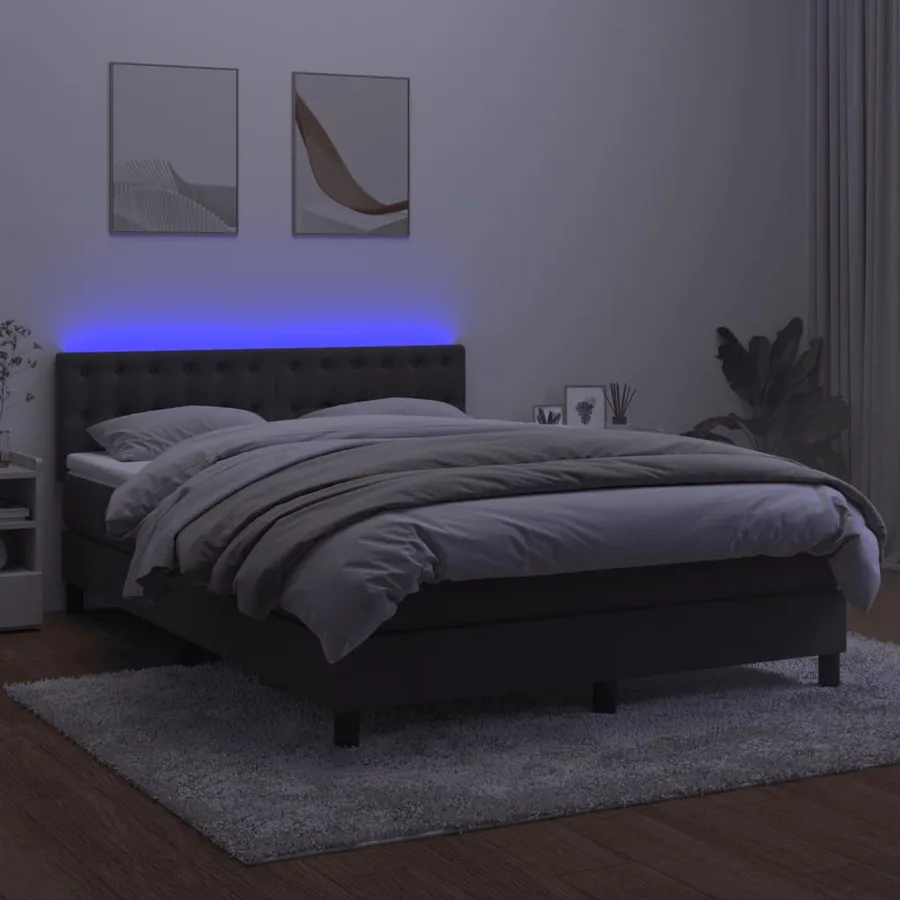 Sommier à lattes de lit avec matelas LED Gris foncé 140x200 cm - 4