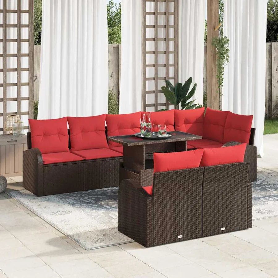 Ensemble de canapé de jardin 9 pcs Marron Poly rotin