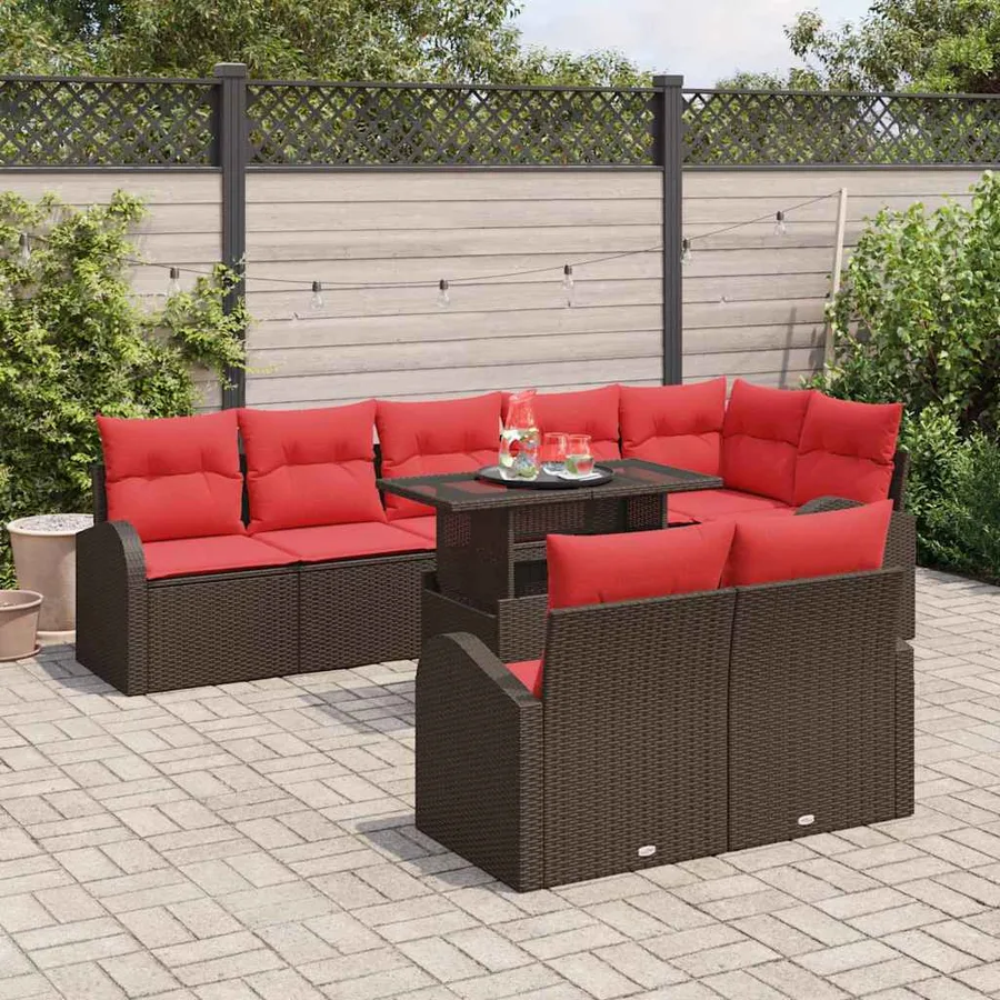Ensemble de canapé de jardin 9 pcs Marron Poly rotin - 3
