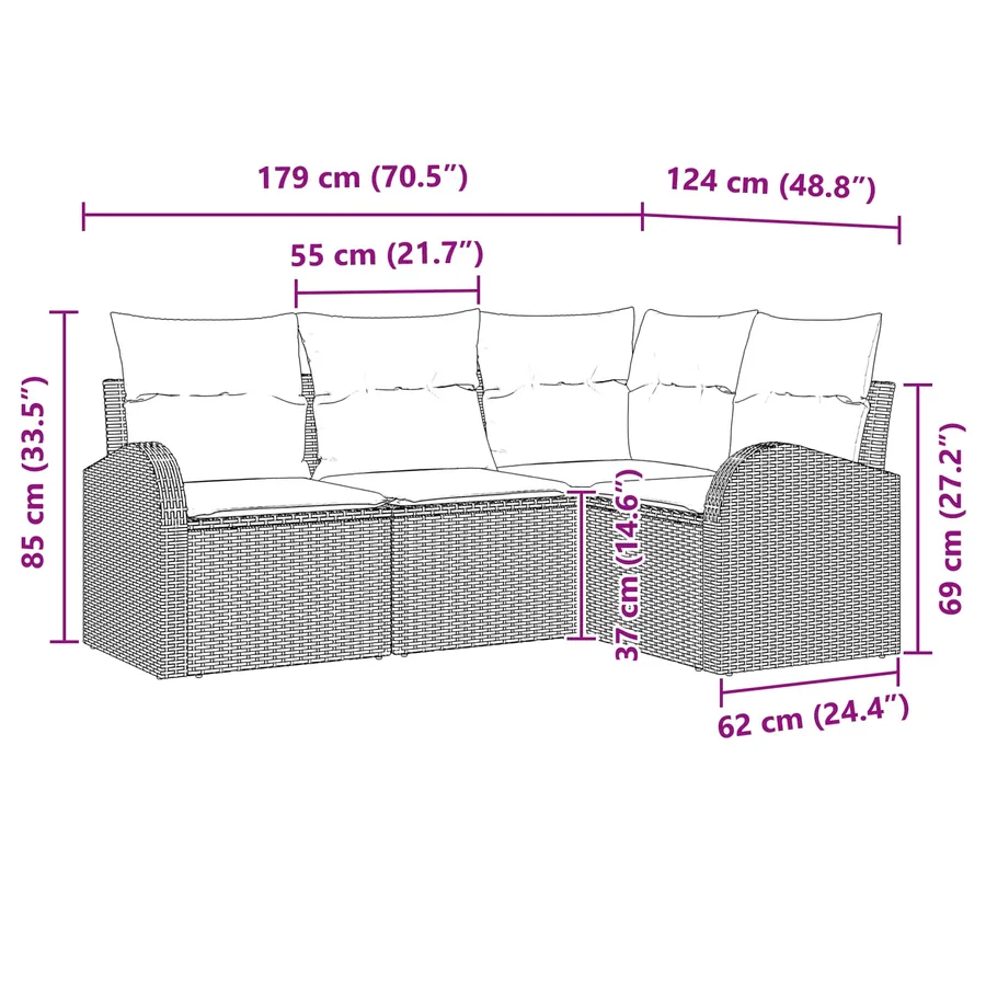 Ensemble de canapé de jardin 4 pcs Marron et rouge polyrotin - 12