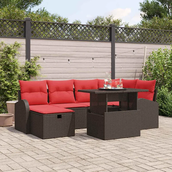 Ensemble de canapé de jardin 7 pcs Marron Poly rotin