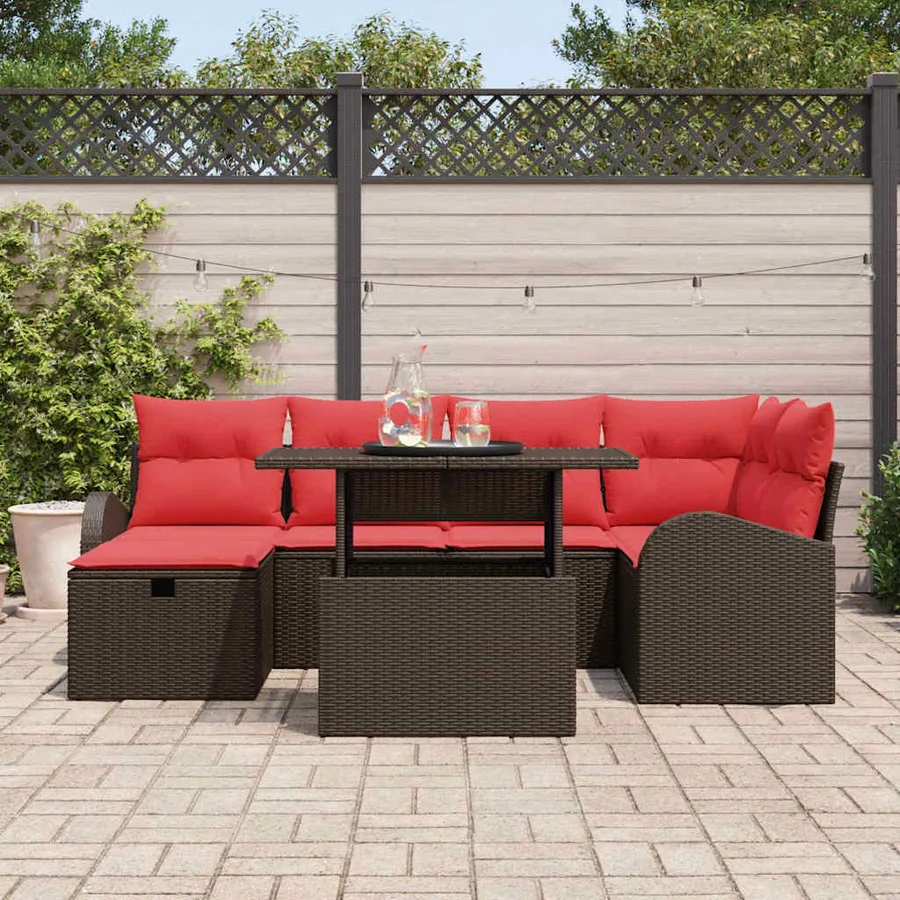 Ensemble de canapé de jardin 7 pcs Marron Poly rotin - 3