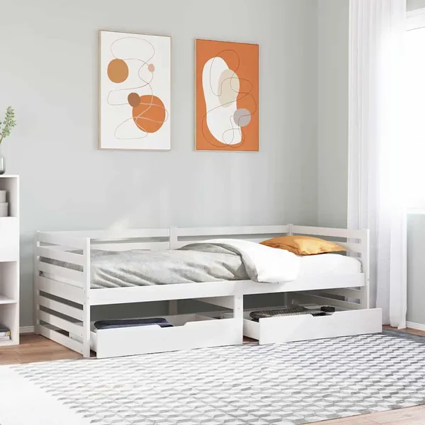 Lit de jour et tiroirs sans matelas blanc 90x200 cm bois massif