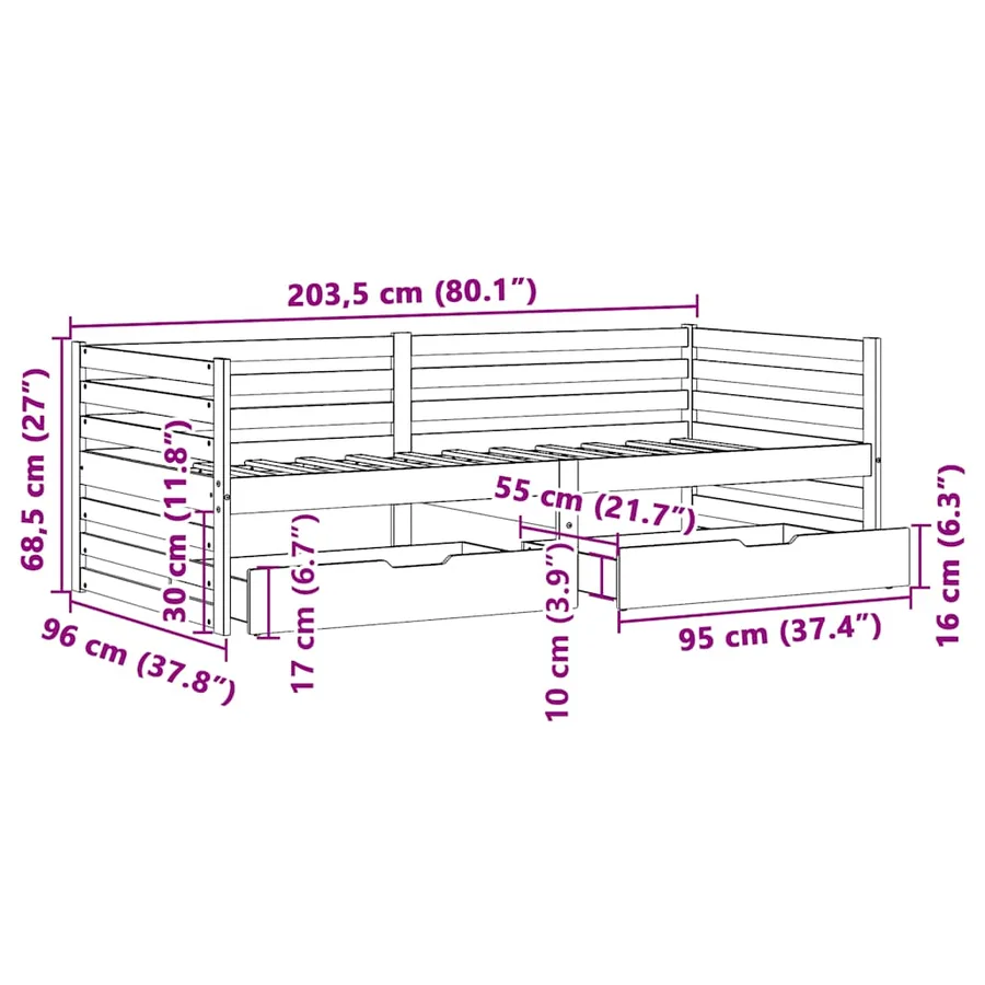 Lit de jour et tiroirs sans matelas blanc 90x200 cm bois massif - 12