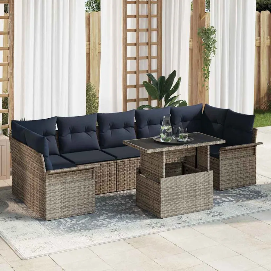 Ensemble de canapé de jardin 8 pcs Gris Poly Rattan