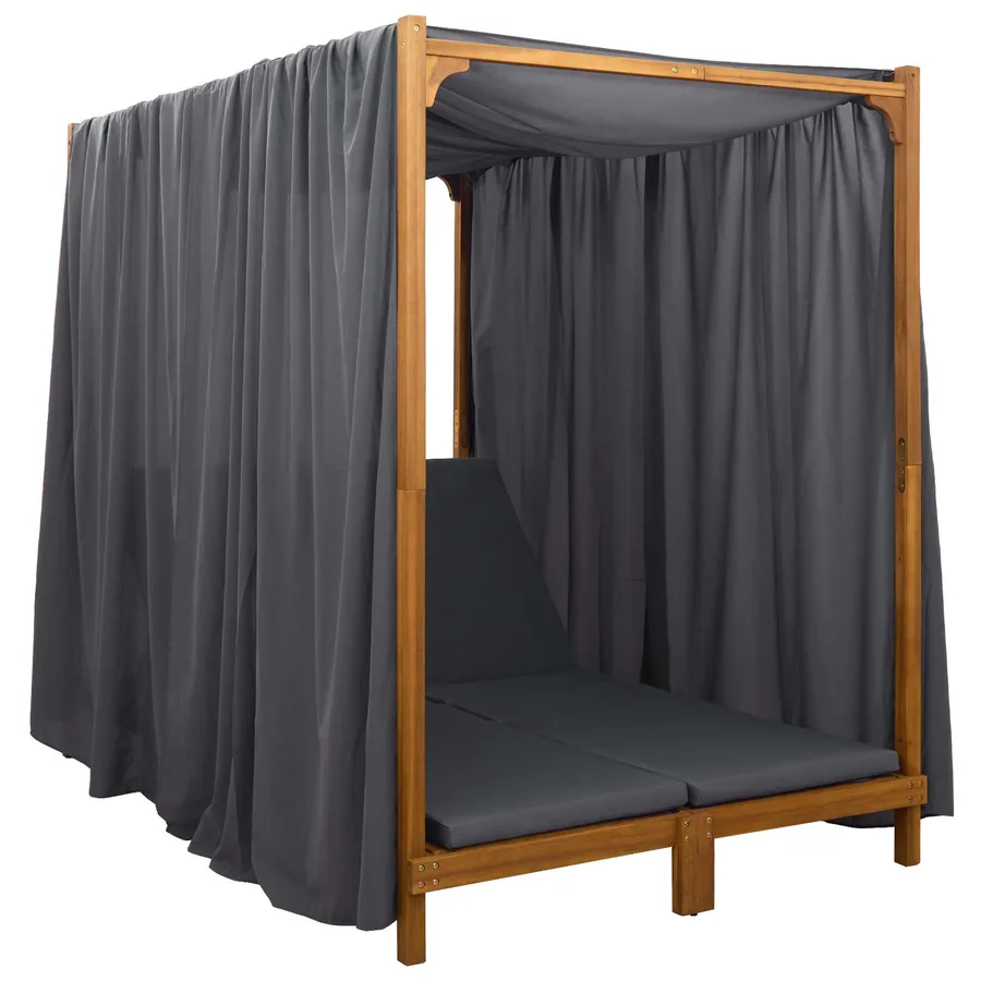 Chaise longue double avec auvent et rideaux Gris foncé - 3