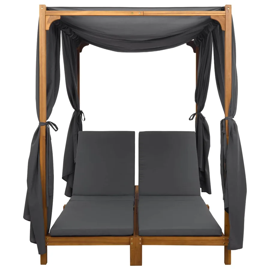 Chaise longue double avec auvent et rideaux Gris foncé - 5