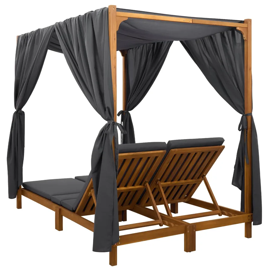 Chaise longue double avec auvent et rideaux Gris foncé - 6