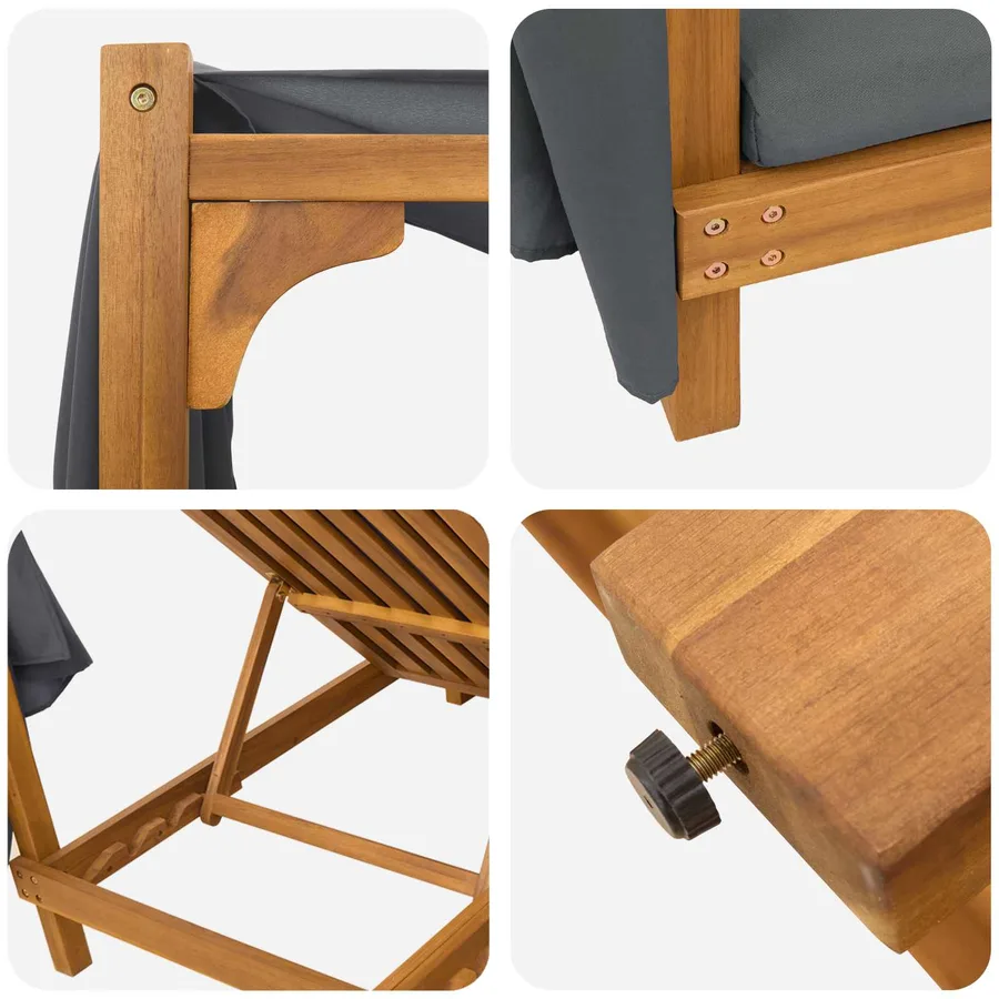 Chaise longue double avec auvent et rideaux Gris foncé - 7