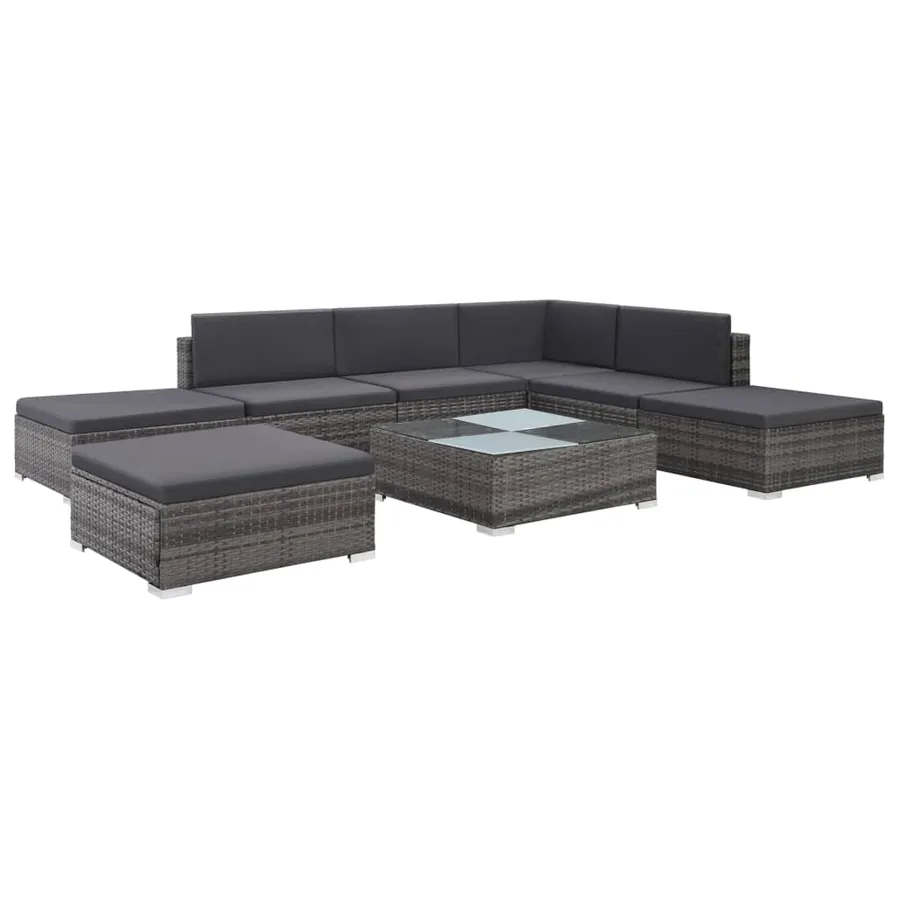 Salon de jardin 8 pcs avec coussins résine tressée gris