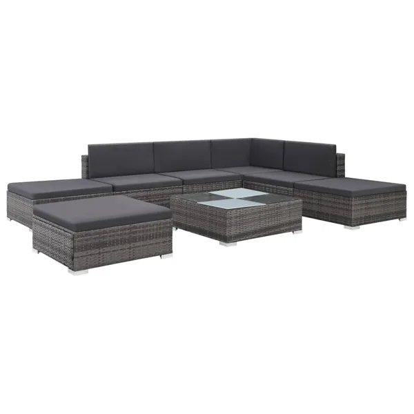 Salon de jardin 8 pcs avec coussins résine tressée gris