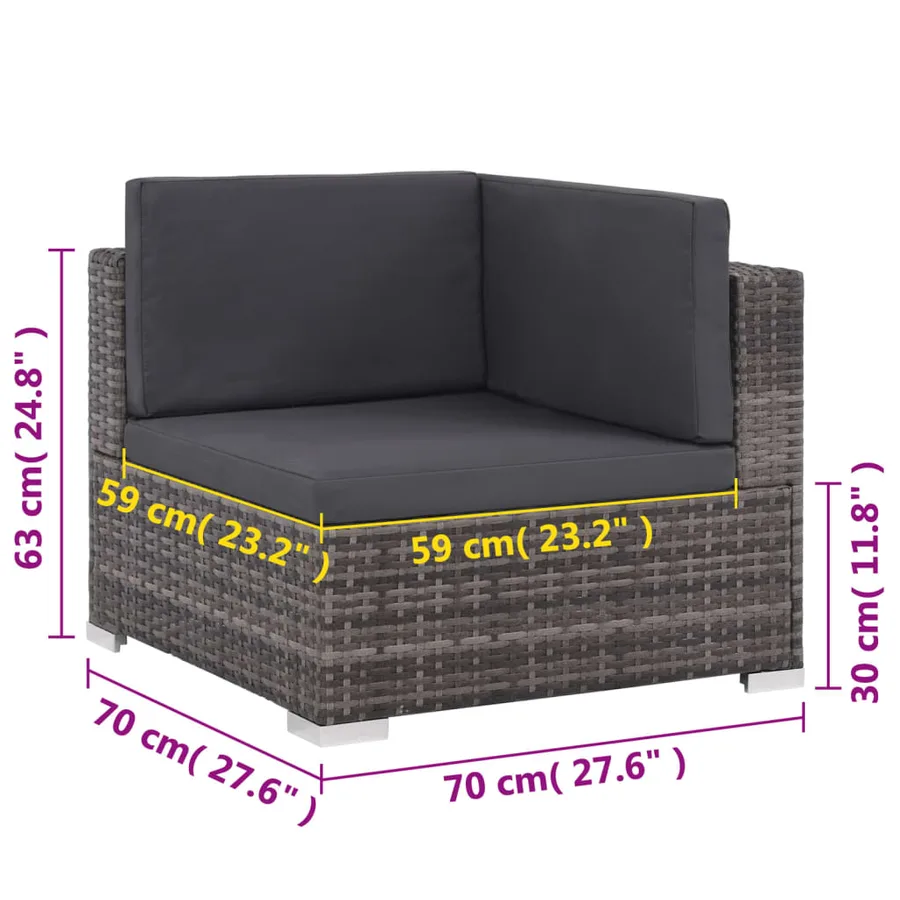 Salon de jardin 8 pcs avec coussins résine tressée gris - 11