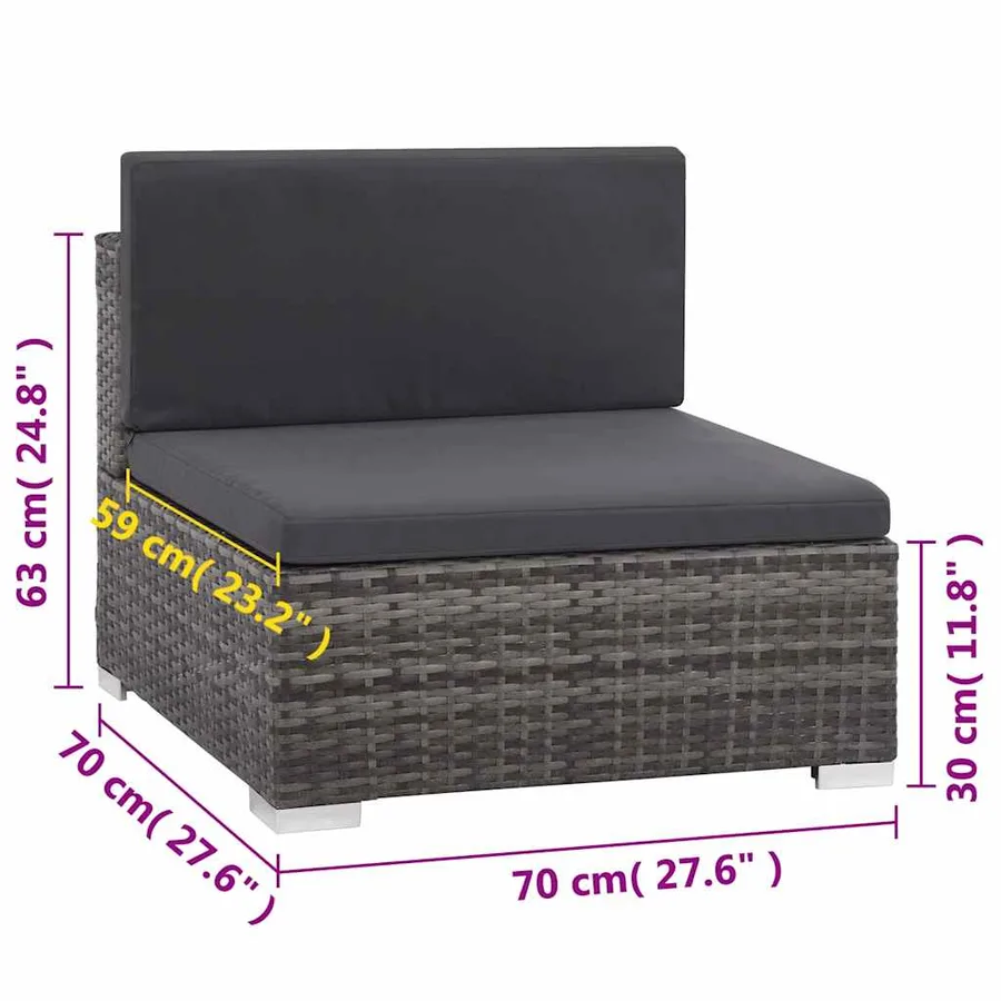 Salon de jardin 8 pcs avec coussins résine tressée gris - 13