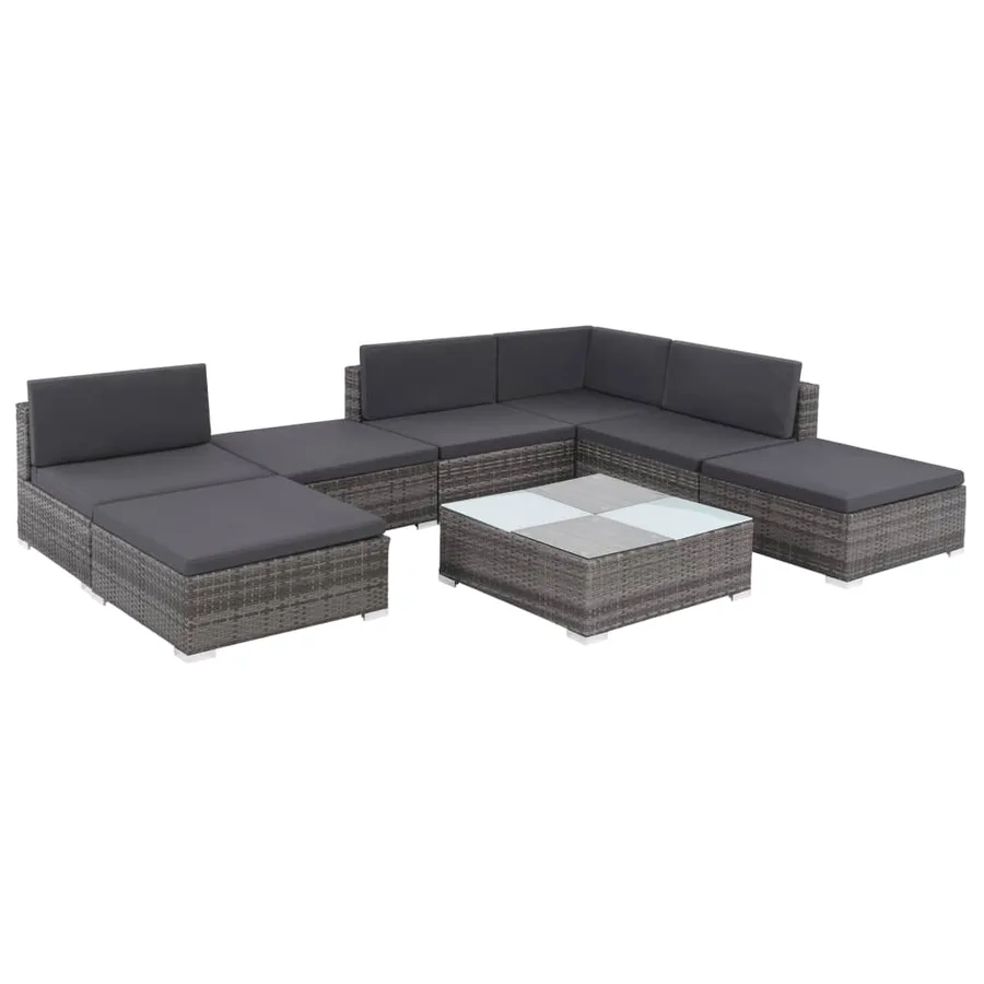 Salon de jardin 8 pcs avec coussins résine tressée gris - 2
