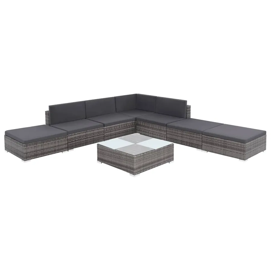 Salon de jardin 8 pcs avec coussins résine tressée gris - 3
