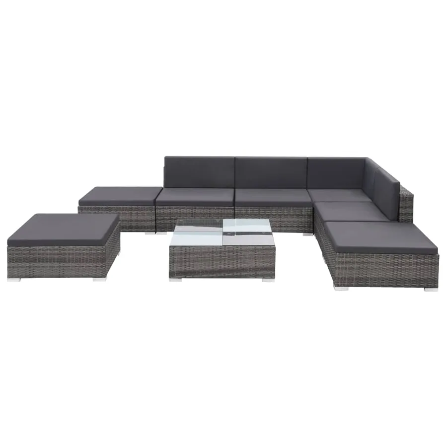 Salon de jardin 8 pcs avec coussins résine tressée gris - 4