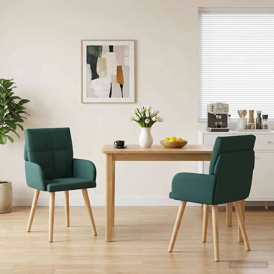 Chaises de salle à manger 2 pcs Tissu Vert foncé