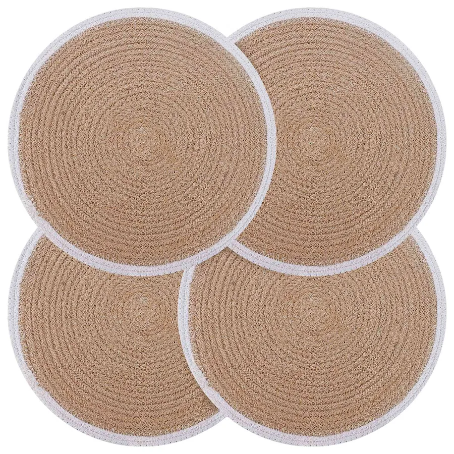 Placemets en jute 4 pcs Naturel et Blanc Ø 30 cm