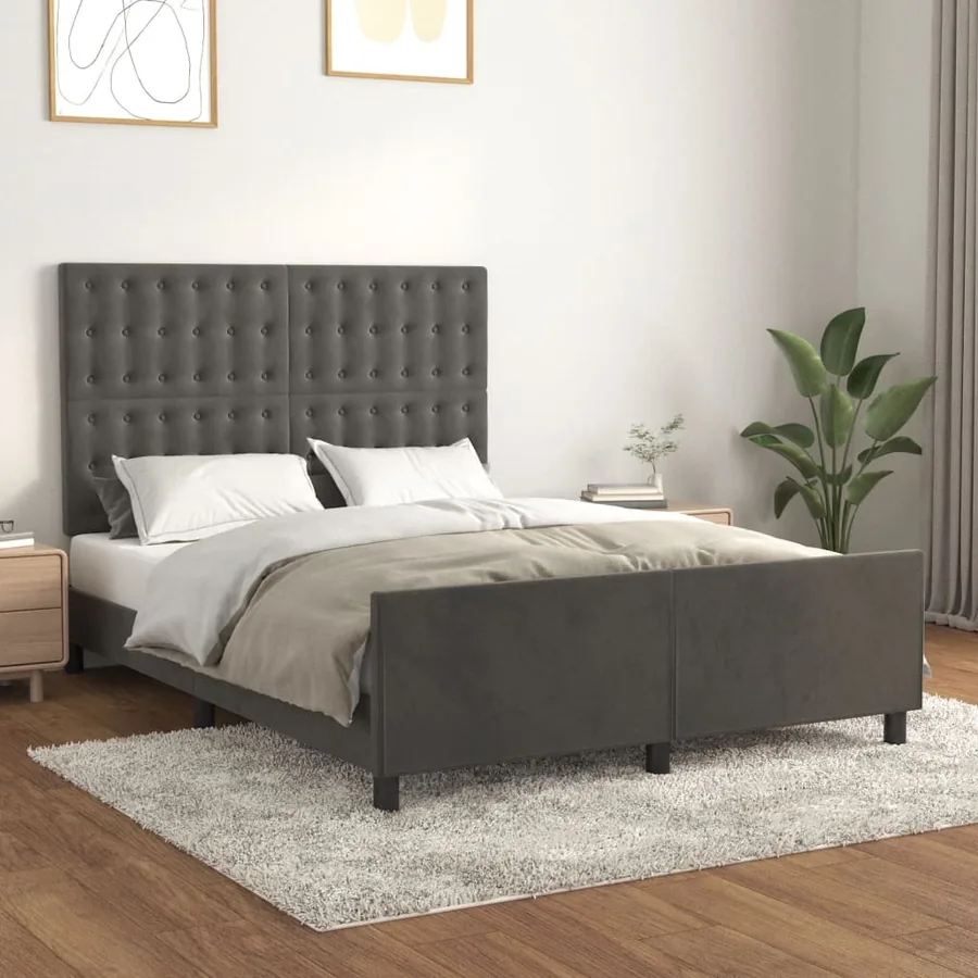 Cadre de lit sans matelas gris foncé 140x200 cm velours