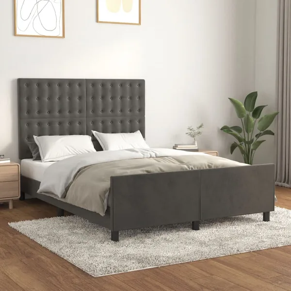 Cadre de lit sans matelas gris foncé 140x200 cm velours