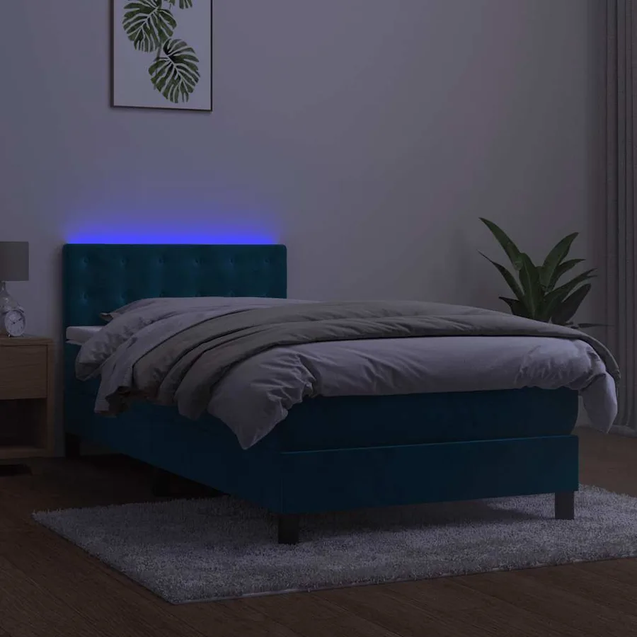 Sommier à lattes de lit avec matelas et LED Bleu foncé 90x190cm - 4