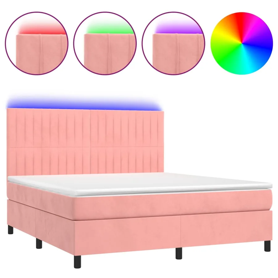 Sommier à lattes de lit matelas et LED Rose 180x200 cm Velours - 2