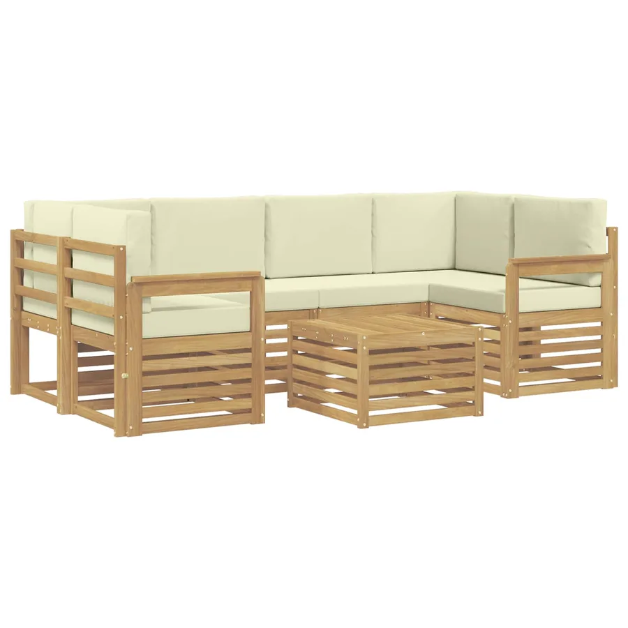 Ensemble de canapés d'extérieur 7 pcs Blanc et crème Polyester - 2