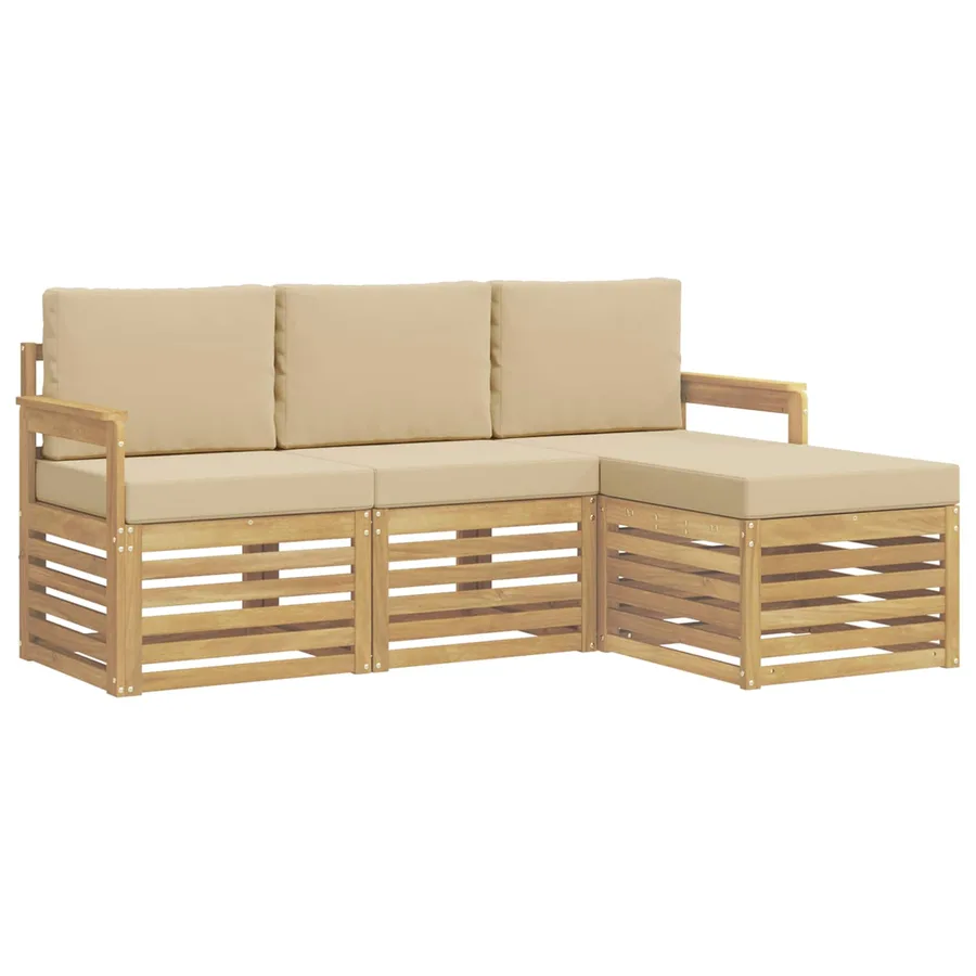 Ensemble de canapés d'extérieur 4 pcs Blanc et Beige - 2