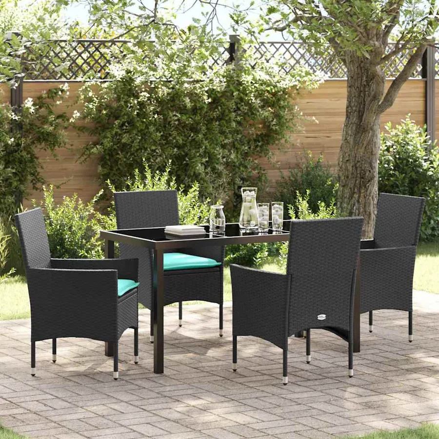 Ensemble table et chaises avec coussin 5 pcs Noir Rotin PE