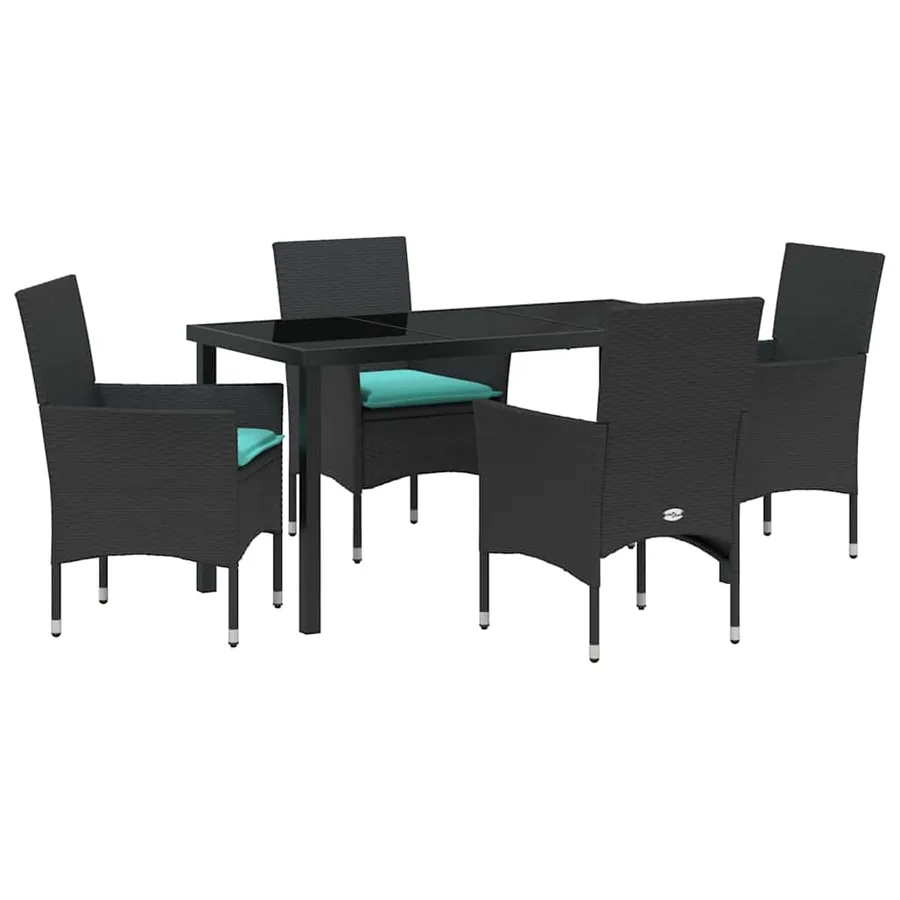 Ensemble table et chaises avec coussin 5 pcs Noir Rotin PE - 2