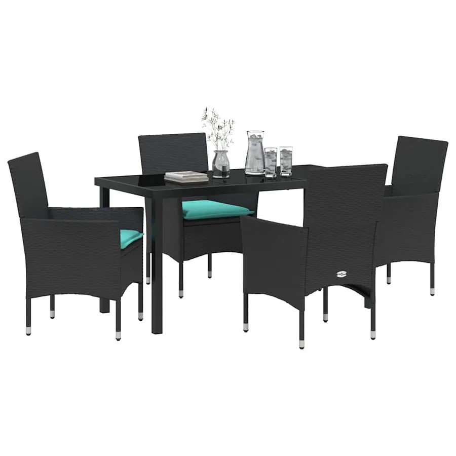 Ensemble table et chaises avec coussin 5 pcs Noir Rotin PE - 3